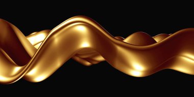 Altın soyut dalgalı sıvı arka plan. 3d resimleme