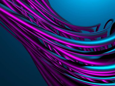 Renkli tüpler, metalik dalgalı arka plan. 3d resimleme