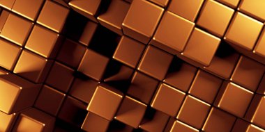 Lüks altın arka plan. Altın parıltılı küp dizisi. 3d hazırlayıcı