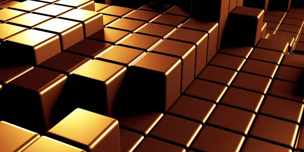豪華な黄金の背景 金色の光沢のあるキューブ配列 3Dレンダリング — ストック写真