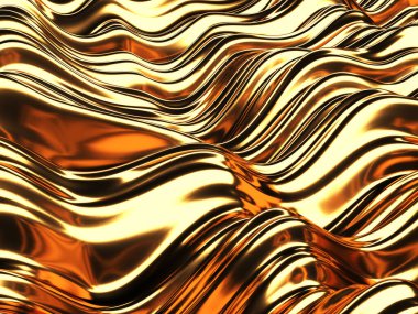 Altın soyut dalgalı sıvı arka plan. 3d resimleme