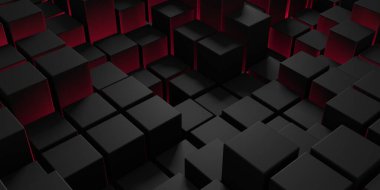 Soyut Karanlık Küpler Fütürist Tasarım Arkaplanı. 3d Görüntüleme