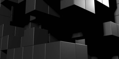 Soyut Karanlık Küpler Fütürist Tasarım Arkaplanı. 3d Görüntüleme