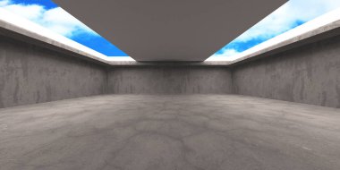 Dark Beton Duvar Mimarisi. Boş Oda. 3d Görüntüleme