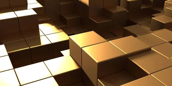 Fondo Dorado Lujo Arreglo Cubos Dorados Brillantes Renderizar — Foto de Stock