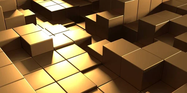 Fondo Dorado Lujo Arreglo Cubos Dorados Brillantes Renderizar — Foto de Stock