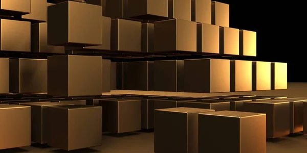 Luxury golden background. Gold glossy cubes array. 3d render