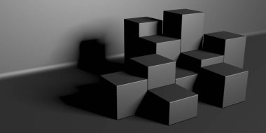 Soyut Karanlık Küpler Fütürist Tasarım Arkaplanı. 3d Görüntüleme