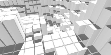 Beyaz küp yapısı. Soyut fütüristik geçmiş. 3d hazırlayıcı