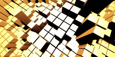 Lüks altın arka plan. Altın parıltılı küp dizisi. 3d hazırlayıcı