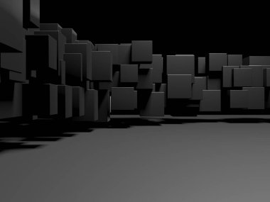 Soyut Karanlık Küpler Fütürist Tasarım Arkaplanı. 3d Görüntüleme