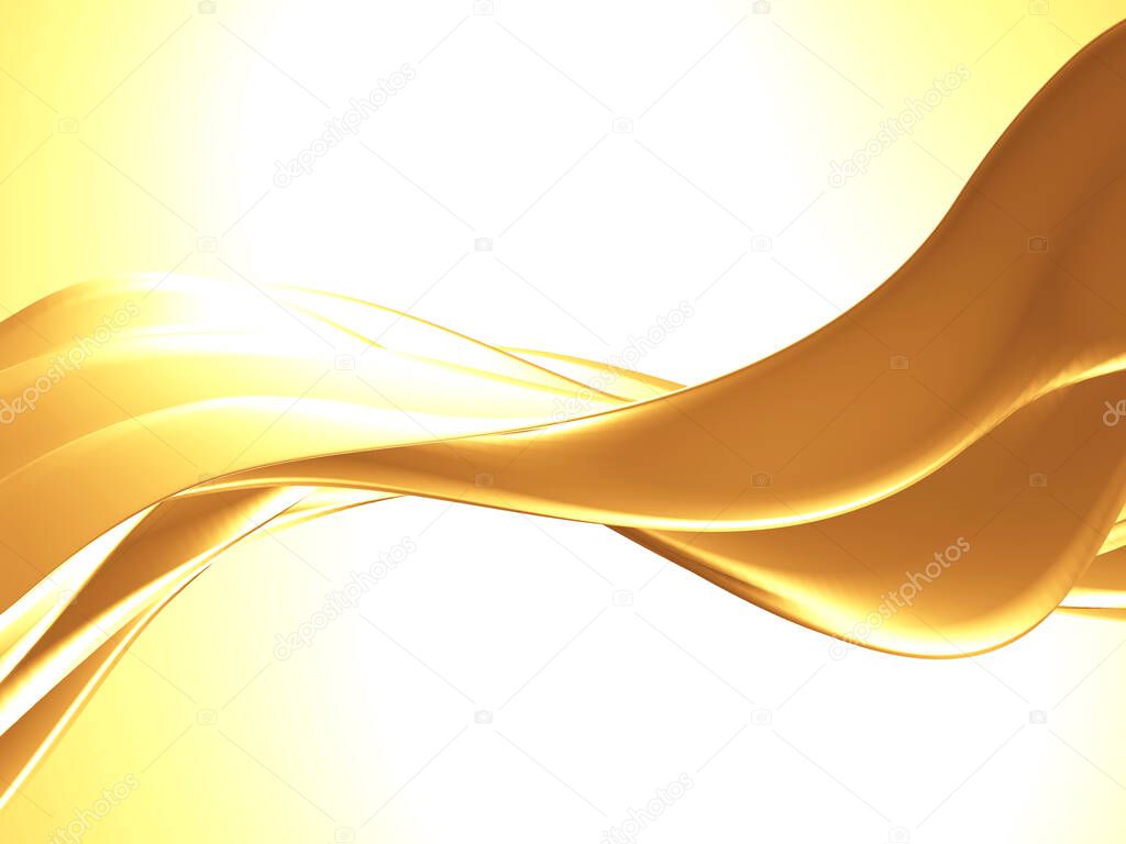 Golden abstract wavy liquid background. 3d render illustration
