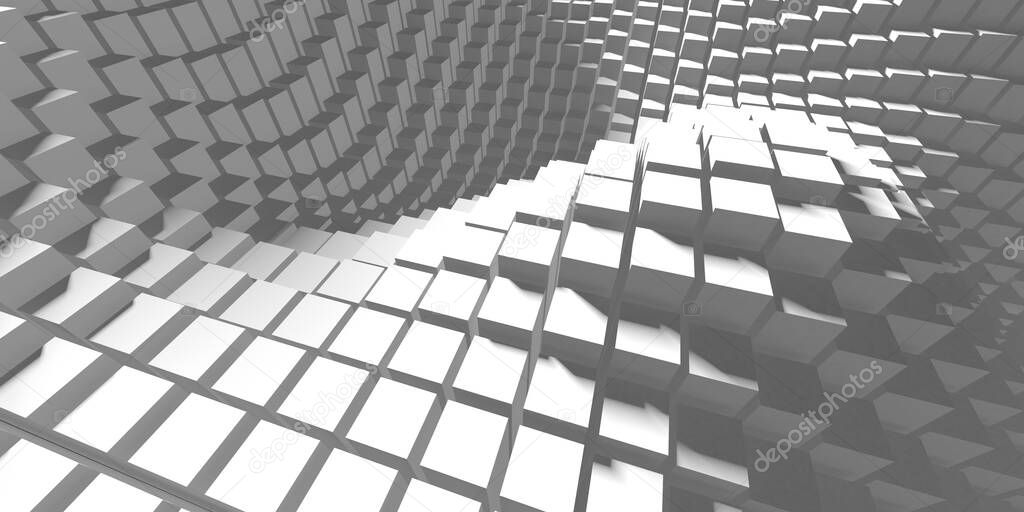 White cubes structure. Abstract futuristic background. 3d render