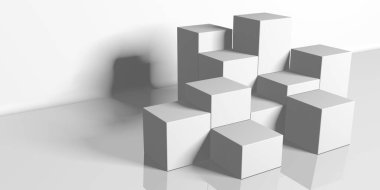 Beyaz küp yapısı. Soyut fütüristik geçmiş. 3d hazırlayıcı