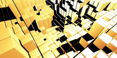 Lüks altın arka plan. Altın parıltılı küp dizisi. 3d hazırlayıcı