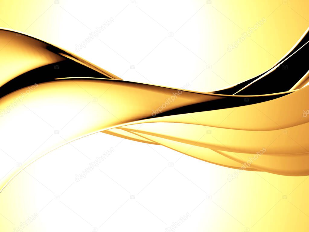 Golden abstract wavy liquid background. 3d render illustration