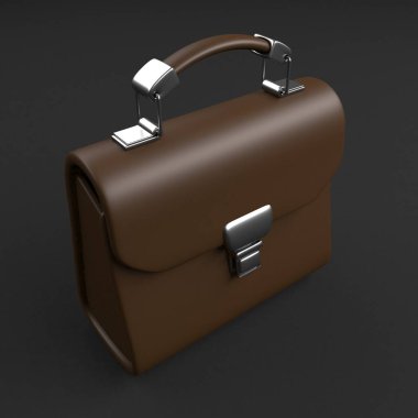 Gri arka planda kahverengi deri çanta. 3d illüstrasyon