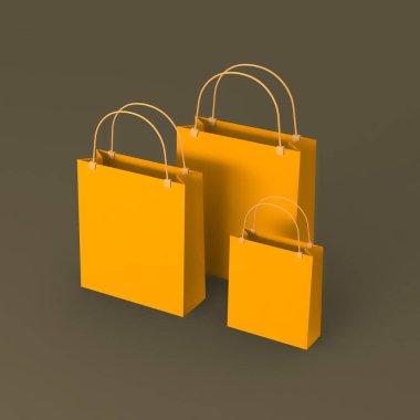 Gri Arkaplanda Boş Alışveriş Torbaları. 3d hazırlayıcı