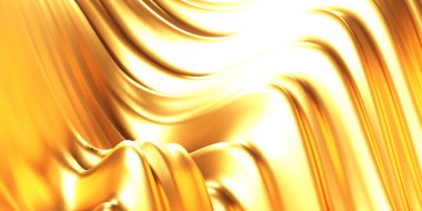 Altın soyut dalgalı sıvı arka plan. 3d resimleme