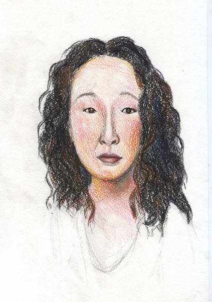 drawing of a girl with black curly hair