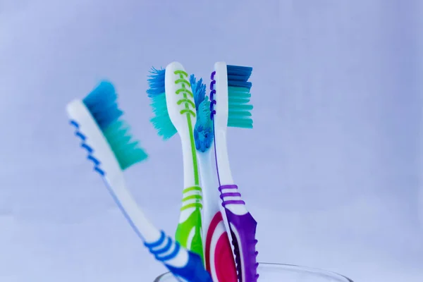 Toothbrushes Different Colors Base White Background — Stock Photo, Image