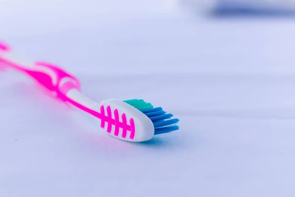 Blue Green Pink Manual Toothbrush White Background — Stock Photo, Image