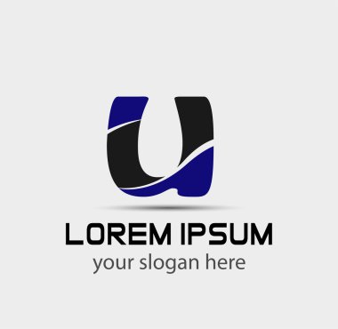 U harfi logo tasarım şablonu elementleri