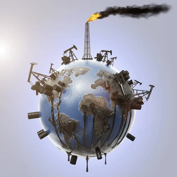 Concept Planet Earth Pollution Oil Industry Which Oil Flows Pollutes — Stock Photo, Image