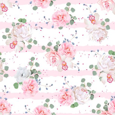 Gül, Şakayık, kamelya, orkide, anemon demetleri düğün, geldi