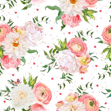 Dahlia, Düğünçiçeği, gül ve Şakayık sorunsuz vektör desen