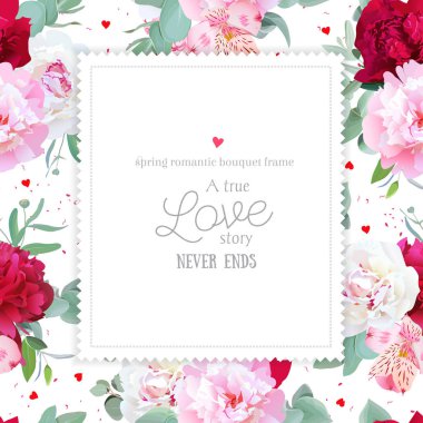 Romantik çiçek kare vektör tasarım Kare Şakayık, alstroeme ile