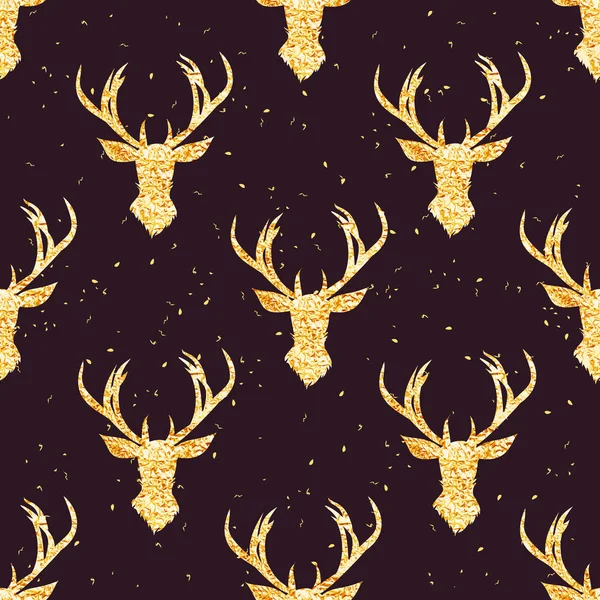 Shining golden reindeer seamless vector pattern — Stock Vector