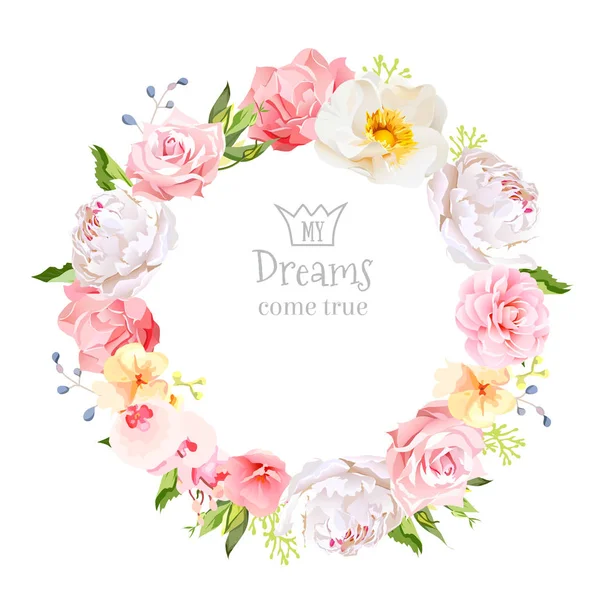Pivoine, rose sauvage, orchidée, œillet, camélia, baies bleues et — Image vectorielle
