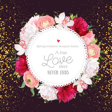 Çiçek vektör tasarımı yuvarlak altın glitter karanlık backgro kartıyla