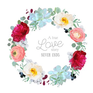 Mevsimsel çerçeve karışık Şakayık, Düğünçiçeği, succulents, w ile