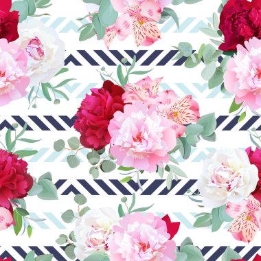 Çizgili lacivert ve ışık mavi çiçek sorunsuz vektör pe ile yazdırma