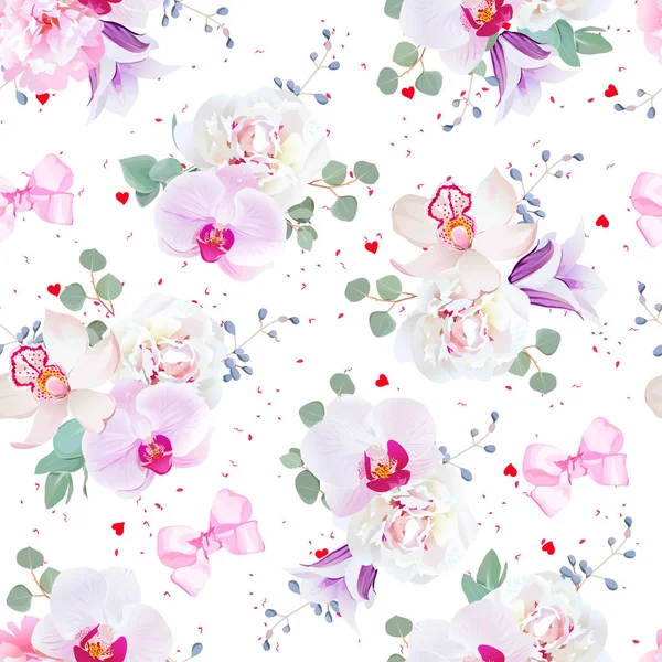 Härlig sömlös vektor mönster i lila, rosa och vita toner — Stock vektor