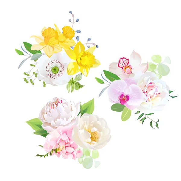 Spring mixed bouquets vector design set. — Stock Vector