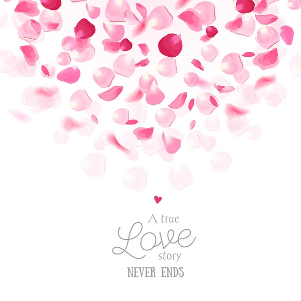 Pétales de rose fraîches de luxe carte vectorielle romantique — Image vectorielle