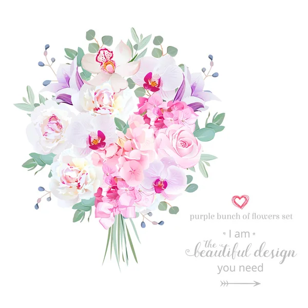 Paarse en roze bloemen boeket vector ontwerpset — Stockvector