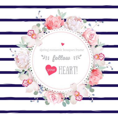 Vektör çerçeve güzel çiçek ve yaprak çizgili yuvarlak