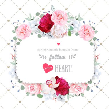 Çiçek vektör çerçeve güzel çiçekler ve taç patt ile kare