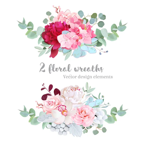 Floral mix wreath vector design set — Stock Vector