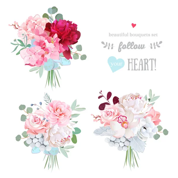 Small gift bouquets vector design set. — Stock Vector