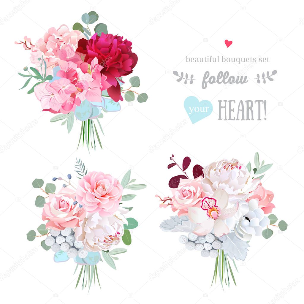 Small gift bouquets vector design set.