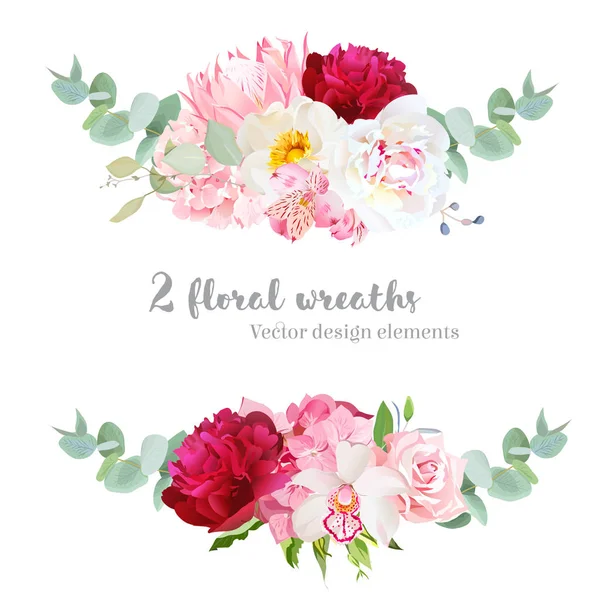 Ensemble de conception vectorielle de couronne de mélange floral . — Image vectorielle