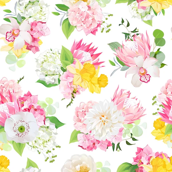 Spring mixed bouquets of bright flowers seamless vector design p Vector Graphics