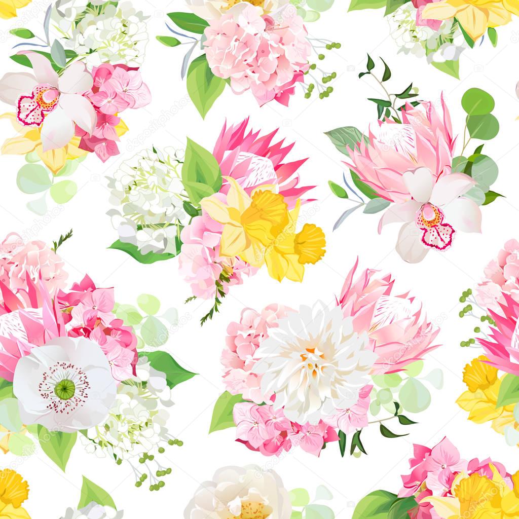 Spring mixed bouquets of bright flowers seamless vector design p