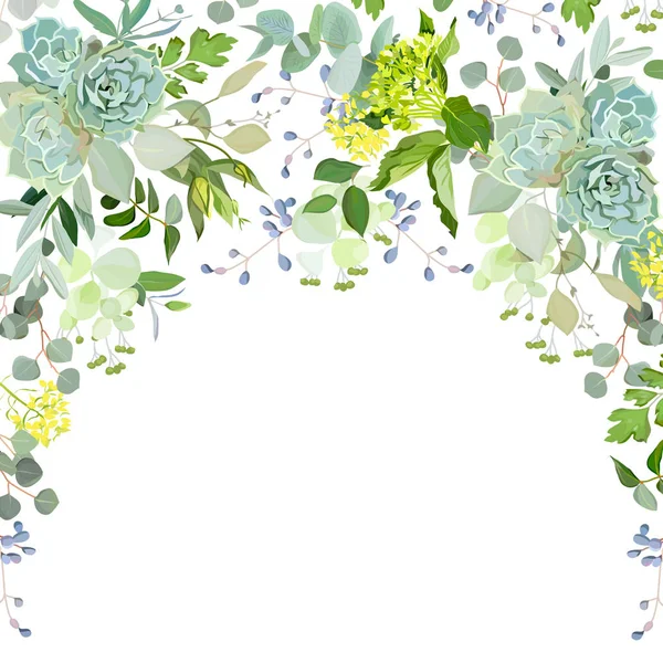 Semicircle garland herbal frame on white background — Stock Vector