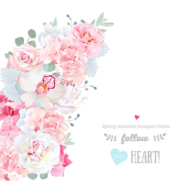 Mignon cadre vectoriel en forme de croissant floral avec des fleurs de mariage blanches — Image vectorielle